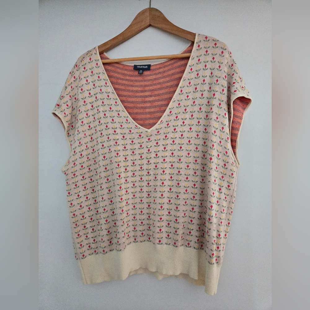 Modcloth Cream Floral Knit Top, Plus Size